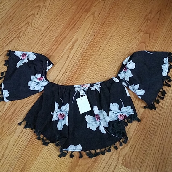 solaris Tops - Solaris off the shoulder tube floral crop top s
